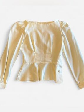 Vintage ILGWU Ivory Puff Sleeve Peplum Blouse Size Medium